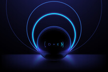 Abstract Black Sphere With Circle Blue Light Effect Background