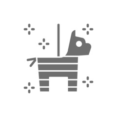 Poster - Mexican pinata horse with confetti and candy grey icon.