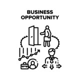 Fototapeta  - Business Opportunity Vector Icon Concept. Business Opportunity And Choosing Company Way, Entrepreneur Increase Wealth And Profit. Businessman Possibility Opening Door Black Illustration