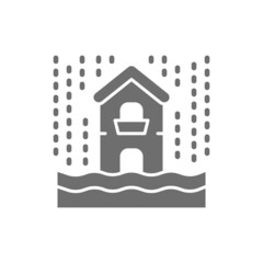 Sticker - Rain, flooding, catastrophe, natural disaster grey icon.