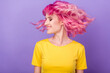 © deagreez - Profile side photo of young attractive girl happy positive smile enjoy new hairdo isolated over purple color background