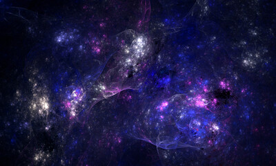 amazing mesmerizing 3d illustration of glowing starry space, far galaxies, interstellar clusters and