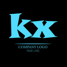 Letter K, X And KX Vintage  Logo Icon, Simple Black,White,Sky Color Logo On Black Background. Classy Letter Logo Icon.style Letter Logo Design,