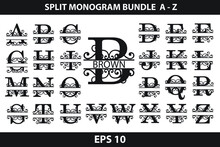 Split Monogram Letter, Set Of Letters To Create A Monogram. Monogram Alphabet. Vector Illustration. Set Of Initial Decorative Plant Monogram Split Letter Vector