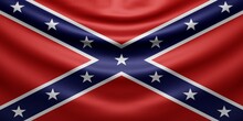 Hanging Wavy Battle Flag Of Confederate With Texture. 3d Render.