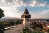 Fototapeta Boho - Schlossberg clock tower, a representative symbol of Graz city, Austria, famous uropean destination