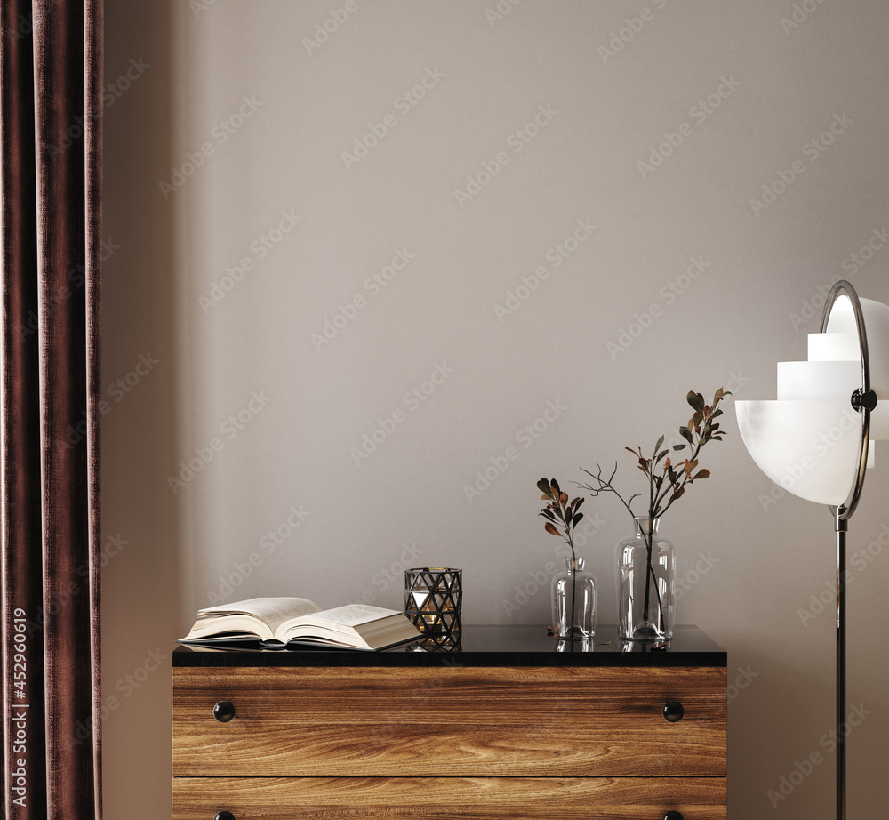 Home mockup, simple modern living room interior background, 3d render - obrazy, fototapety, plakaty 