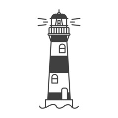 lighthouse icon. a simple line drawing of a coastal structure that serves as a reference point for s