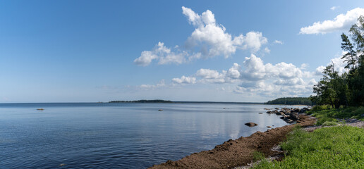 Sticker - panorama of idyllic seashore landscape on the Baltic Sea in northern Estonia in Laheema National Park