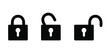 Security symbol. Padlock icons. closed, half open and open icon. closed lock, opened lock, keyhole in head, Flat vector locks signs. Close or open padlocks.