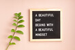 © netrun78 - Felt letter board with text beautiful day begins with beautiful mindset. Mental health, positive thinking, emotional wellness concept