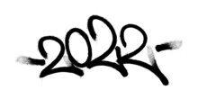 Sprayed 2022 Tag Graffiti With Overspray In Black Over White. Vector Illustration.