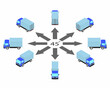 Rotation of blue truck by 45 degrees. Lorry in different angles in isometric view.
