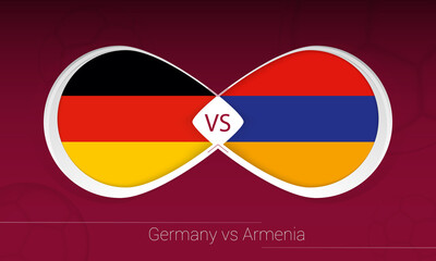 Germany vs Armenia in Football Competition, Group J. Versus icon on Football background.