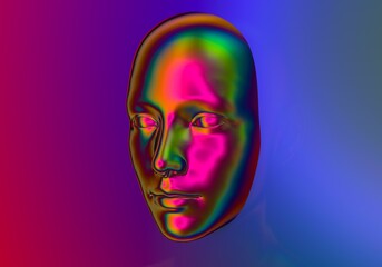 Aufkleber - Surreal 3D illustration of a holographic head in the wall. The concept of artificial intelligence.