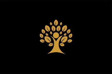 Hand tree logo design vector. Plant care illustration sign. Green leaf in shield vector icons.