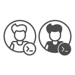 Guy, command line in circle, backend developer line and solid icon, ui concept, programmer vector sign on white background, outline style icon for mobile concept and web design. Vector graphics.