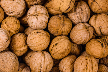 Wall Mural - Heap of many walnuts for the background