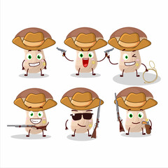 Sticker - Cool cowboy brown cap boletus cartoon character with a cute hat