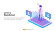 © 200degrees - Call and chat doctor diagnostic support concept. online health care service and medical advice. template for web landing page, banner, presentation, social, poster, ad, promotion or print media