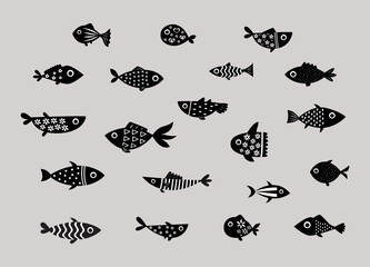 fish silhouette vector collection. illustration vector of different kinds of fish silhouette. cute g
