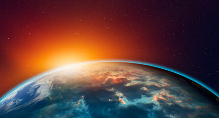 Wall Mural - planet earth with a spectacular sunset 