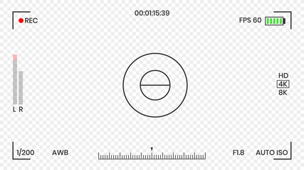 Camera viewfinder video or photo frame recorder flat style design vector illustration. Digital camera viewfinder with exposure settings and focusing grid template.