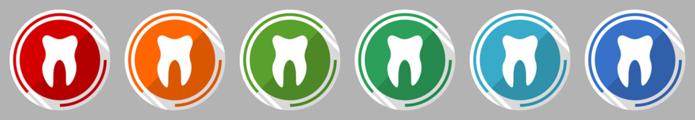 Aufkleber - Tooth icon set, vector illustration in 6 colors options for webdesign and mobile applications, flat design symbol