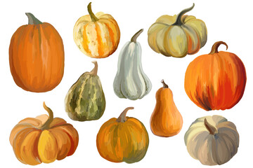 Canvas Print - Set of pumpkins on a white background