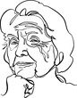 Minimalistic portrait of elderly woman's face with wrinkles. Continuous line vector illustration, black line on white background