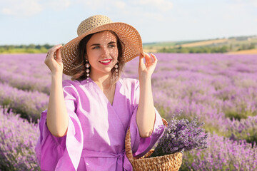 Sticker - Beautiful young woman in lavender field