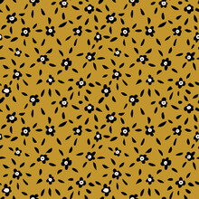 Vector Black Ink Flowers Yellow Seamless Pattern