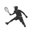 Silhouette of a man with a tennis racket isolated on a white background. Vector illustration
