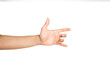 © White Background Guy - Close up of holding hand gesture isolated with white background