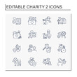 © Antstudio - Charity line icons set.Organization collects money for people to help with medicines, food, care and temporary houses. Volunteering concept. Isolated vector illustrations. Editable stroke