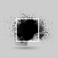 Poster - Paint compositions, grunge with frame, texting boxes. Dirty design elements, quote box speech template. Black splashes isolated on white background. Vector street art template set