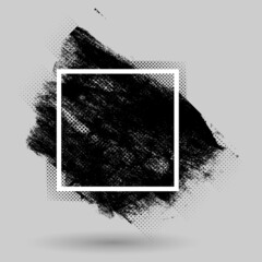 Aufkleber - Paint compositions, grunge with frame, texting boxes. Dirty design elements, quote box speech template. Black splashes isolated on white background. Vector street art template set