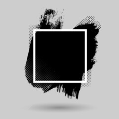 Aufkleber - Paint compositions, grunge with frame, texting boxes. Dirty design elements, quote box speech template. Black splashes isolated on white background. Vector street art template set