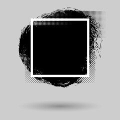 Poster - Paint compositions, grunge with frame, texting boxes. Dirty design elements, quote box speech template. Black splashes isolated on white background. Vector street art template set