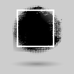 Poster - Paint compositions, grunge with frame, texting boxes. Dirty design elements, quote box speech template. Black splashes isolated on white background. Vector street art template set