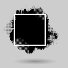 Poster - Paint compositions, grunge with frame, texting boxes. Dirty design elements, quote box speech template. Black splashes isolated on white background. Vector street art template set