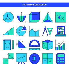 Mathematics icon set in colored line style