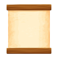 Wall Mural - Wood planks with parchment paper in cartoon style isolated on white background. Frame, medieval panel, menu. Empty gui asset, signboard.