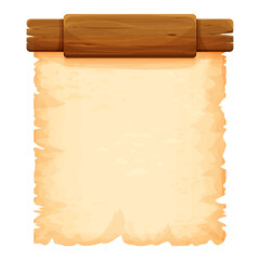 Wall Mural - Wood planks with parchment paper in cartoon style isolated on white background. Frame, medieval panel, menu. Empty gui asset, signboard.