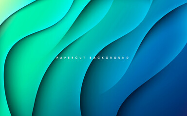Wall Mural - Blue and green gradient background dynamic wavy light and shadow