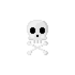 Canvas Print - Cute Pixel art skull and bones. 8 bit style retro game pattern for halloween decoration. 90s style pixel Skeleton skull and cross bones.