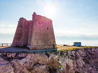 Poster - Camper at Mesa Roldan tower, Spain