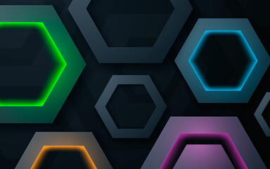 Wall Mural - modern polygon shape dimension layers background with colorful light