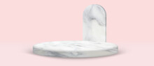 Empty White Marble Podium On Pink Pastel Color Background. 