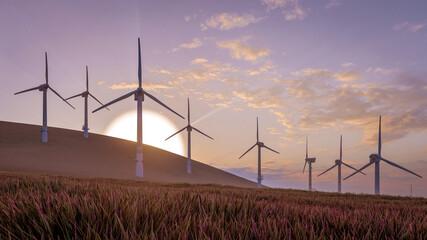 Wall Mural - 3d Rendering Illustration Of Wind Turbine Sustainable Energy